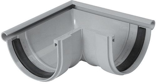 PVC BUITENHOEK GOOT 125MM LICHTGRIJS