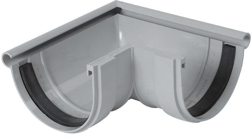 PVC BUITENHOEK GOOT 125MM LICHTGRIJS