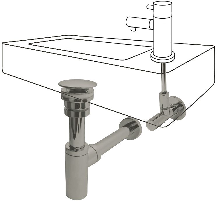 AANSLUITSET HANDENWASSER INOX UNIVERSEEL